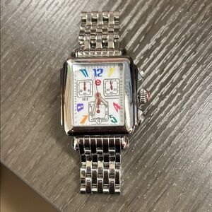 Michele Deco Silver Chronograph Watch with Multicolor Dial